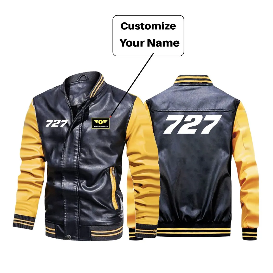 727 Flat Text Designed Stylish Leather Bomber Jackets