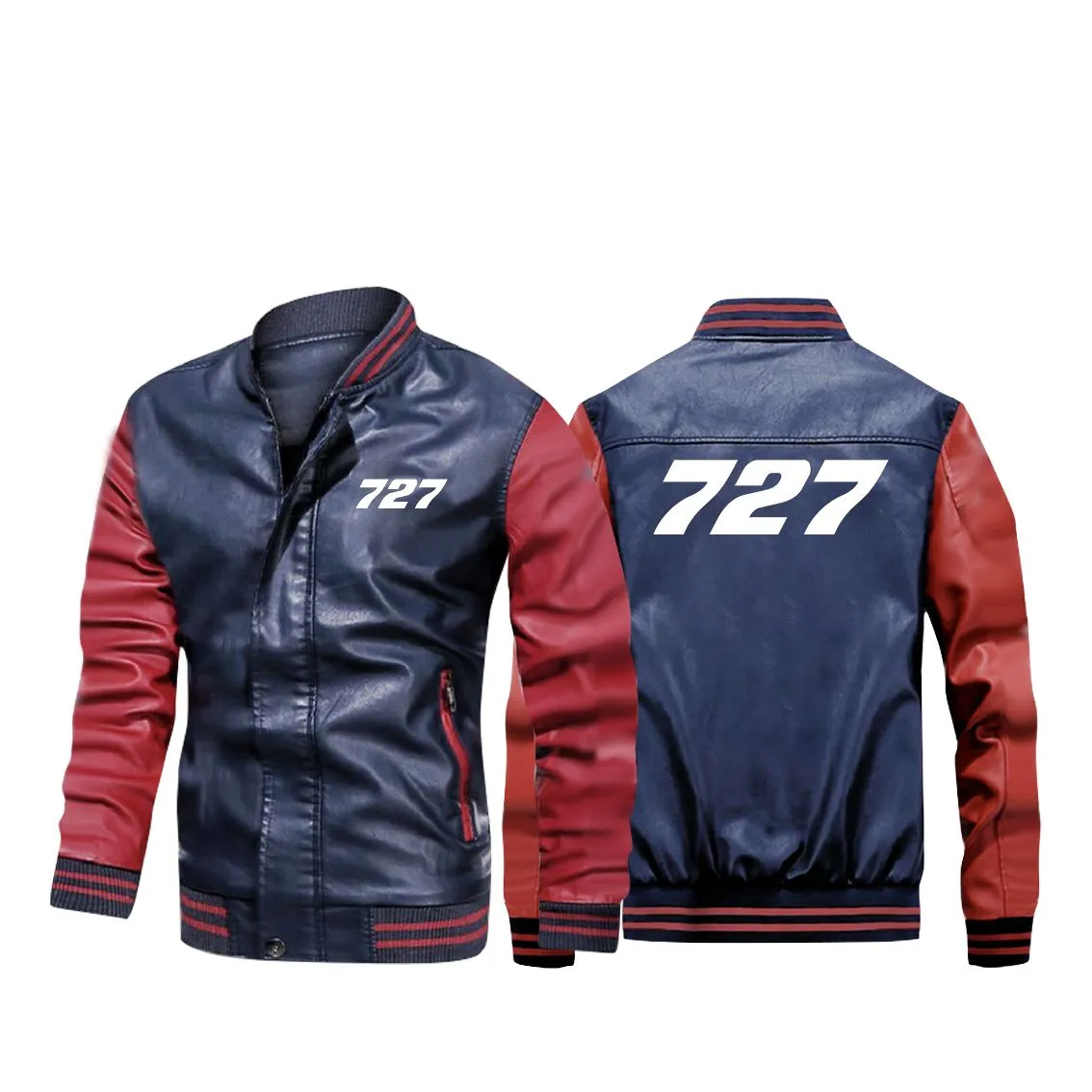 727 Flat Text Designed Stylish Leather Bomber Jackets