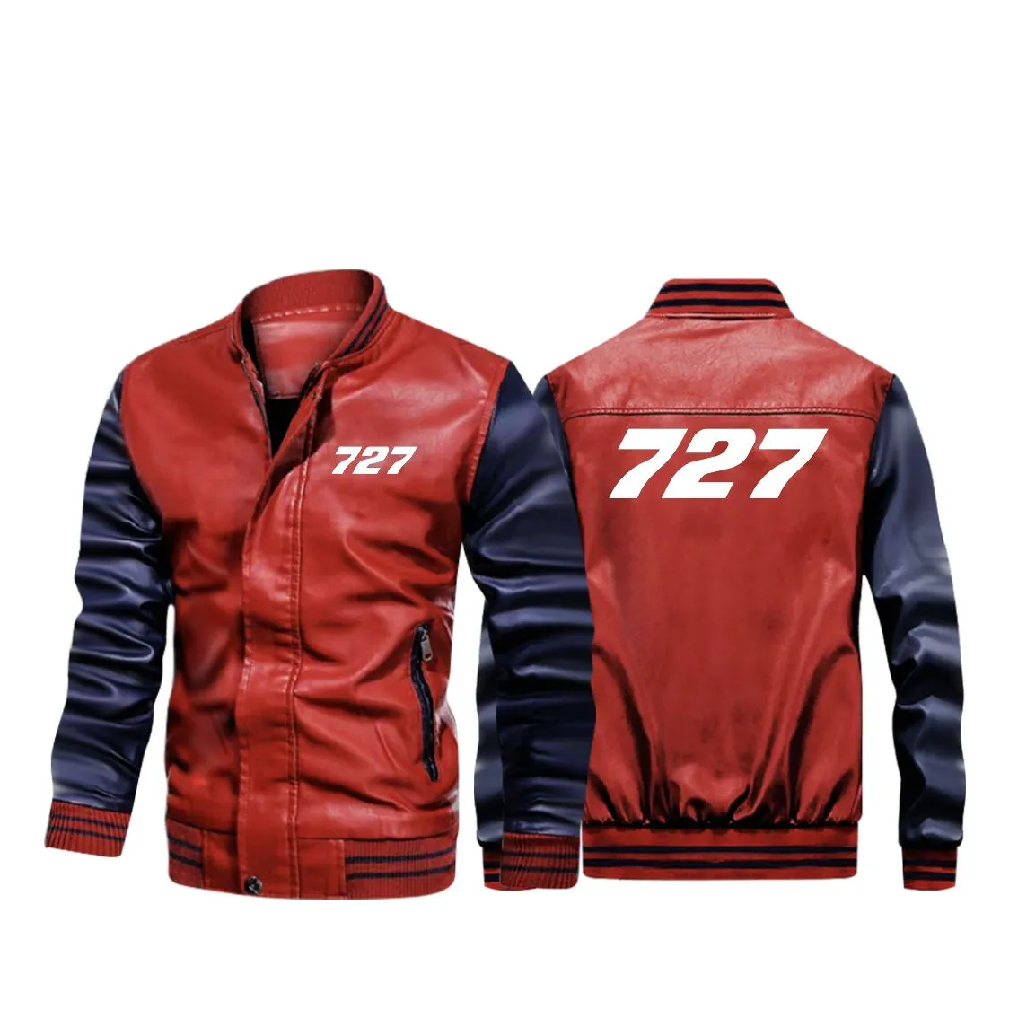 727 Flat Text Designed Stylish Leather Bomber Jackets