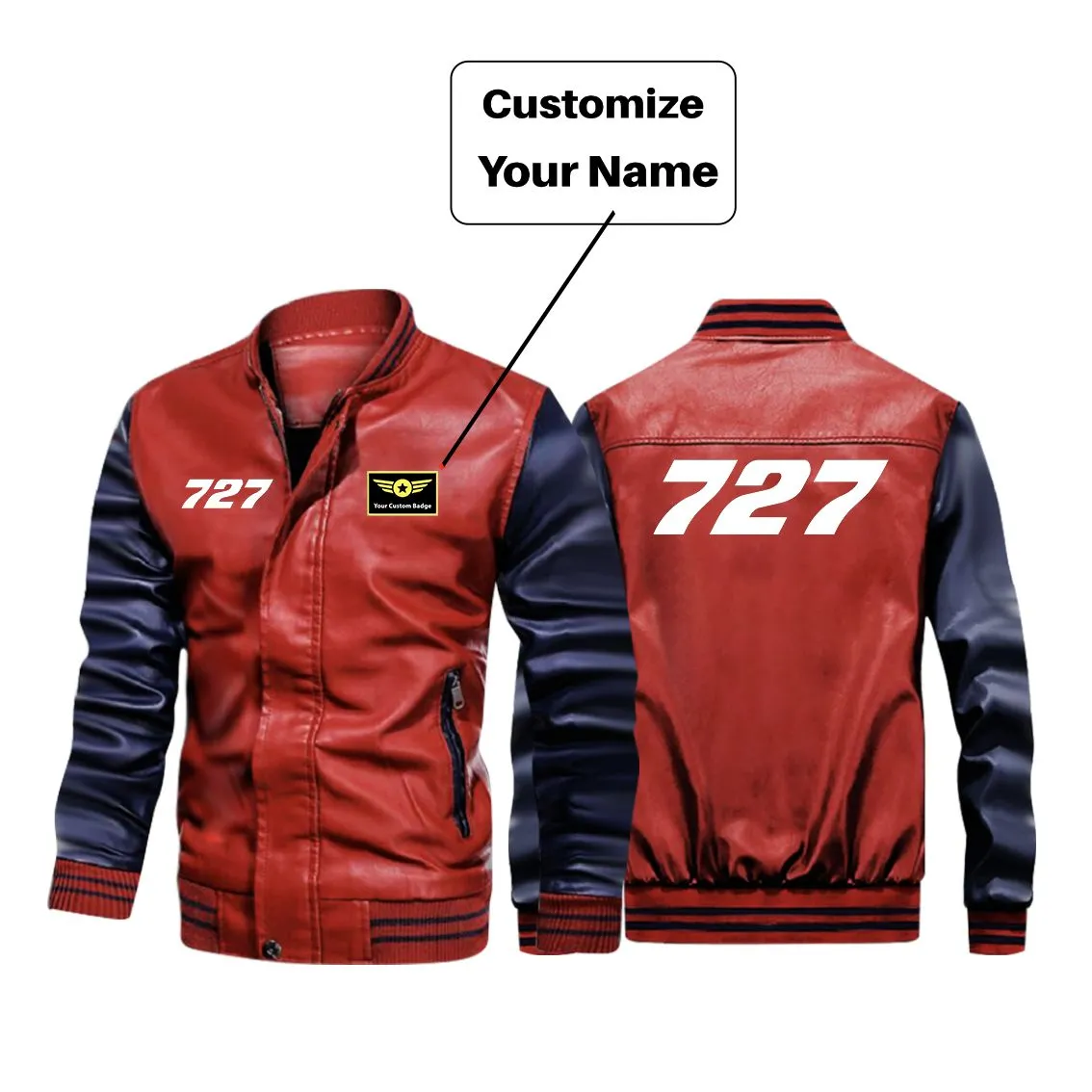 727 Flat Text Designed Stylish Leather Bomber Jackets