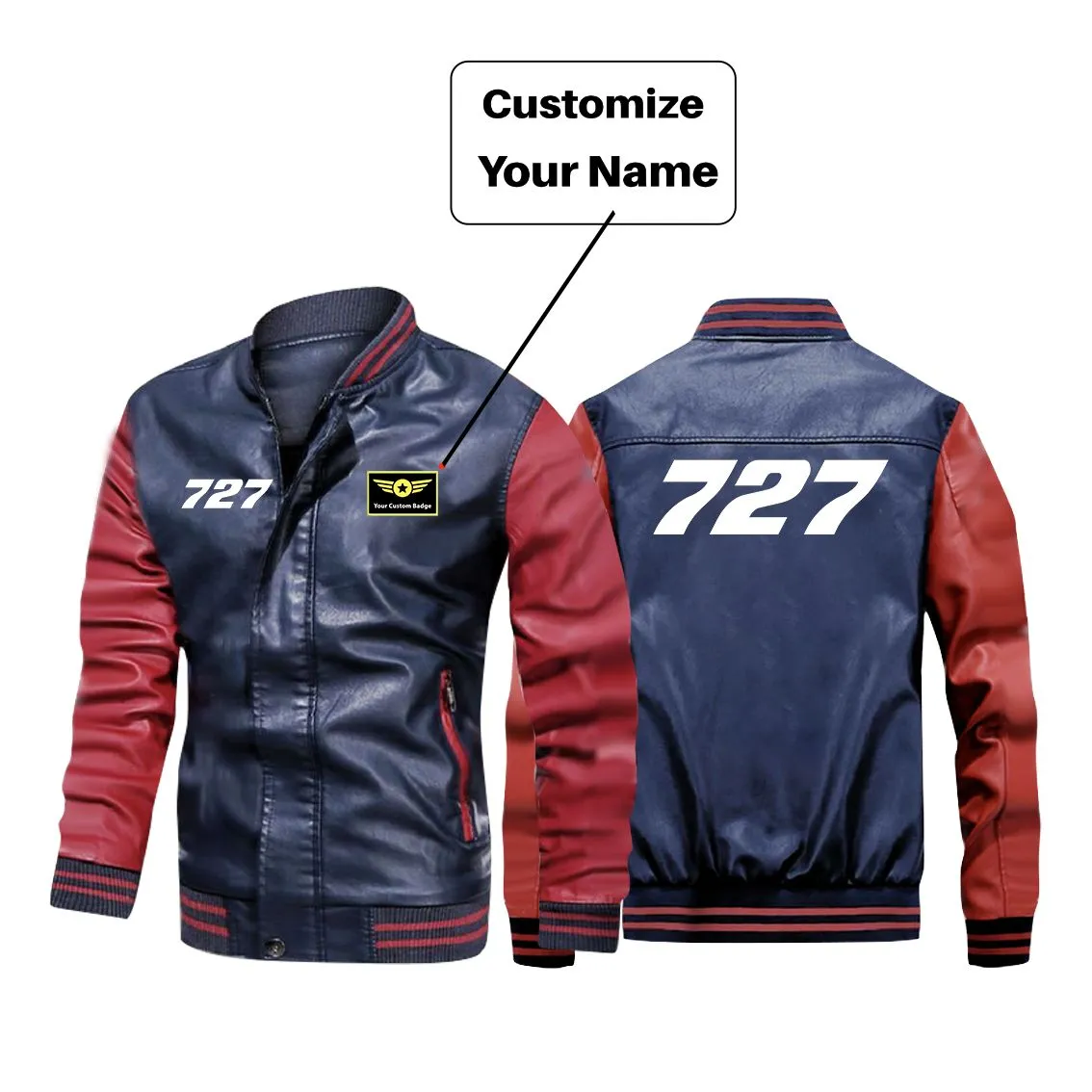 727 Flat Text Designed Stylish Leather Bomber Jackets