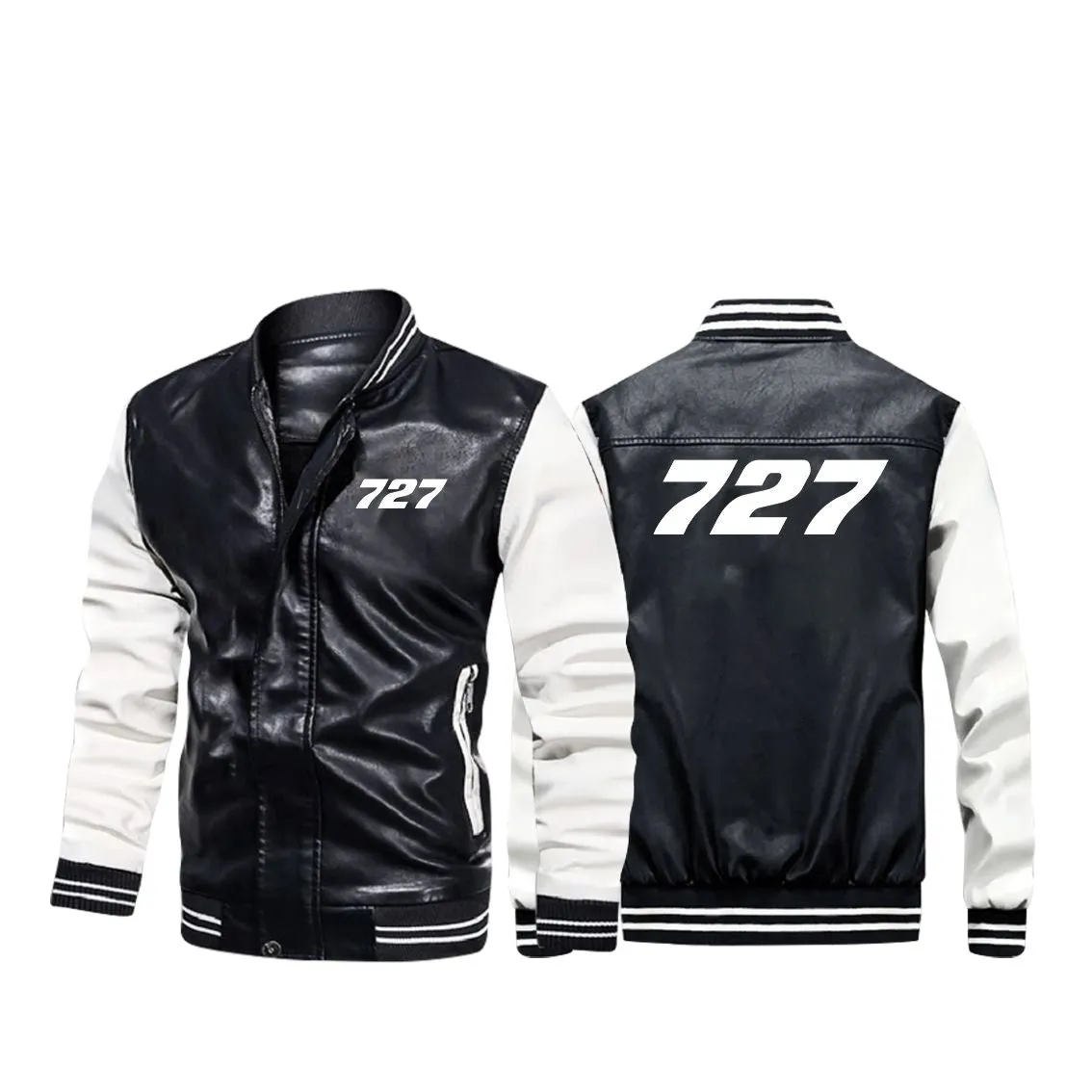 727 Flat Text Designed Stylish Leather Bomber Jackets