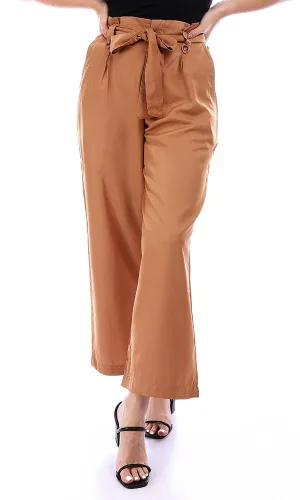 94833 Relaxed Fit Solid Camel Pants with Belt