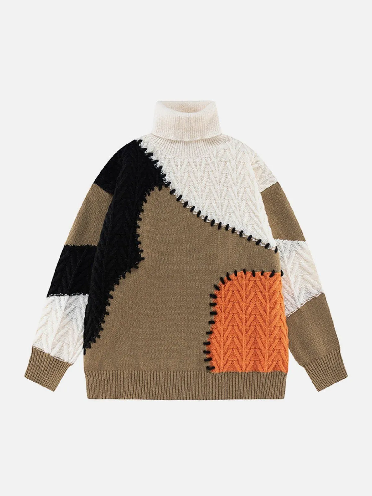 AlanBalen® - Contrast Patchwork Turtleneck Sweater