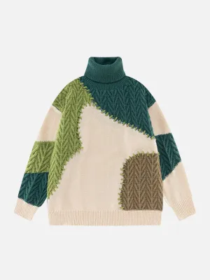 AlanBalen® - Contrast Patchwork Turtleneck Sweater