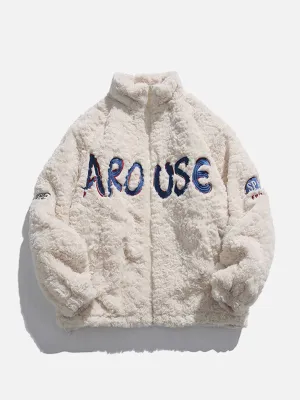 AlanBalen® - Embroidered Lettering Sherpa Coat