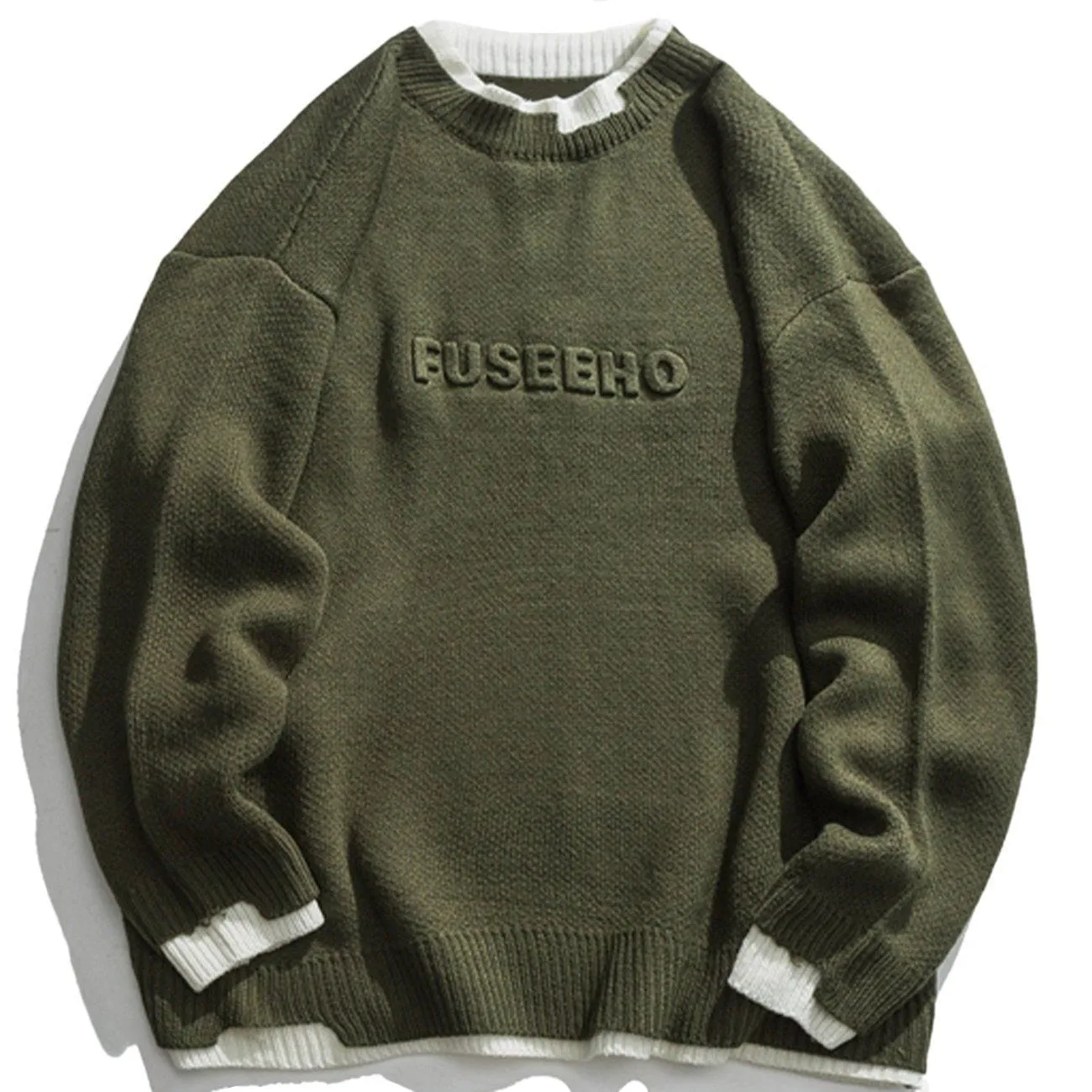 AlanBalen® - Embroidered Letters Fake Two Knit Sweater