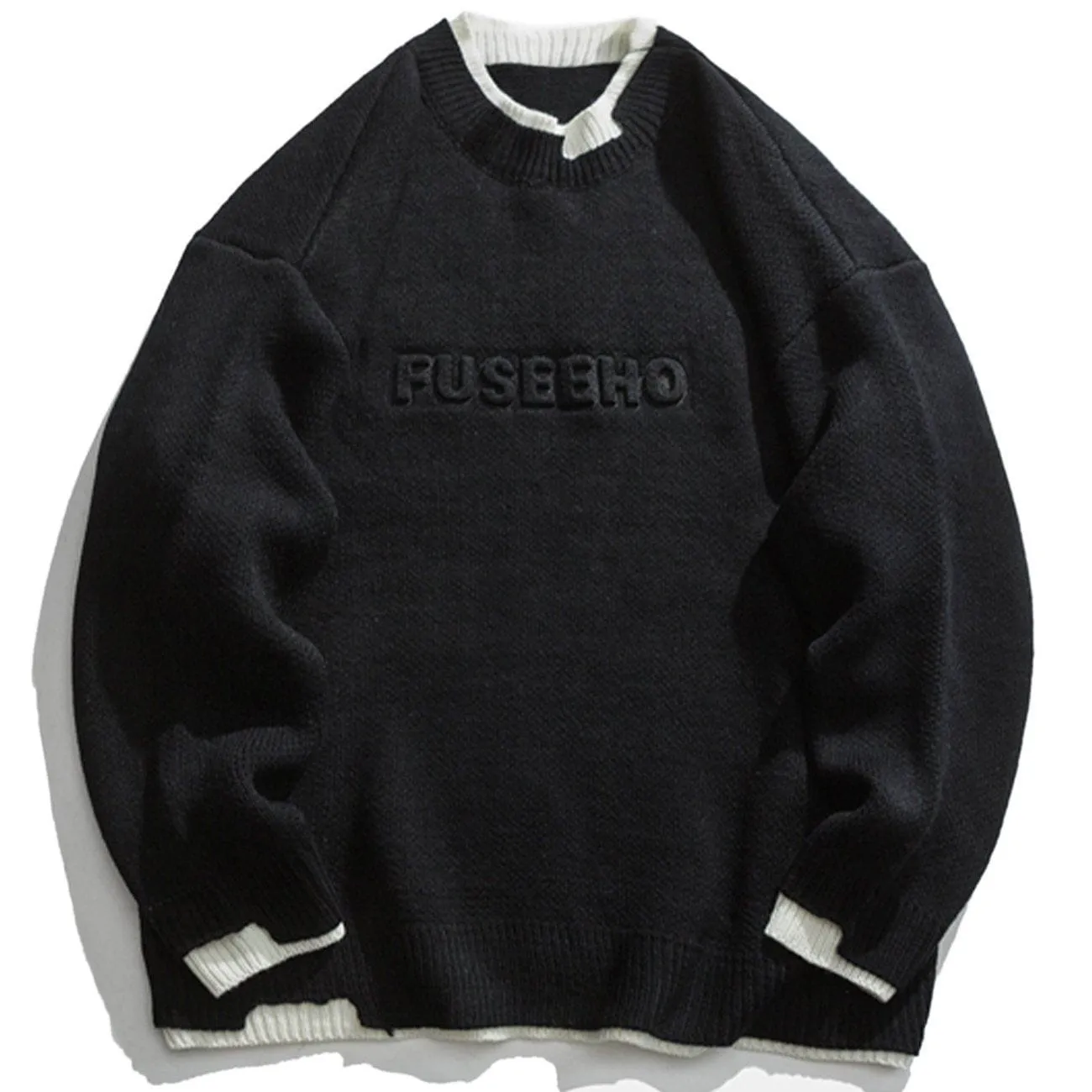 AlanBalen® - Embroidered Letters Fake Two Knit Sweater