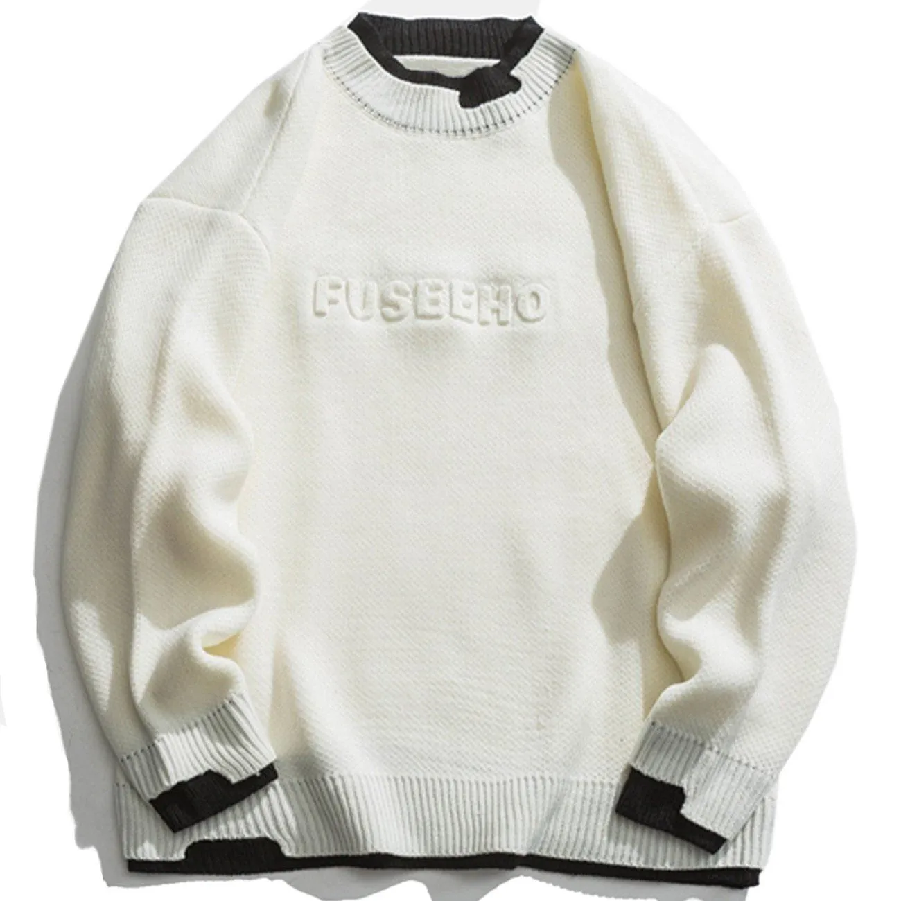 AlanBalen® - Embroidered Letters Fake Two Knit Sweater