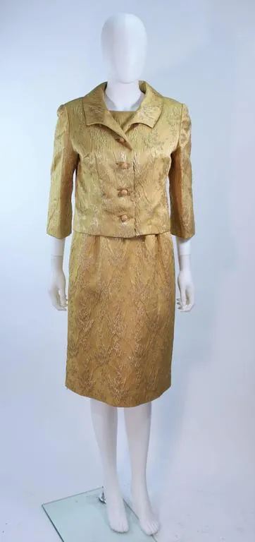 ANDREW ARKON 1960s Yellow Brocade Dress Ensemble Size 4