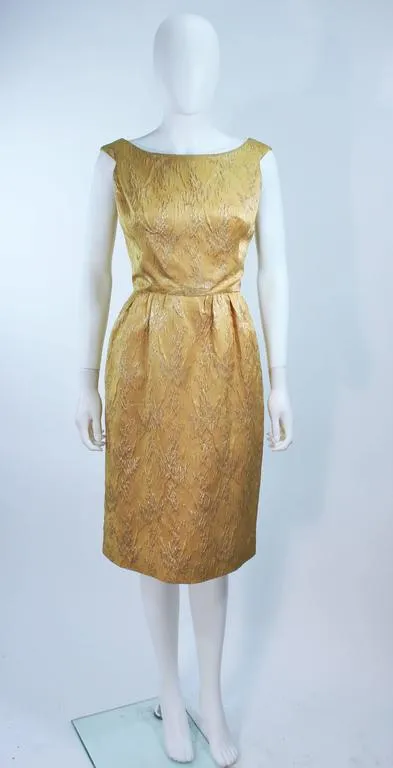 ANDREW ARKON 1960s Yellow Brocade Dress Ensemble Size 4