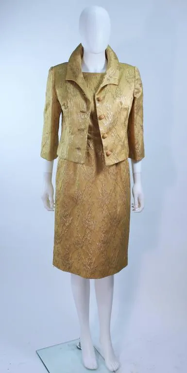 ANDREW ARKON 1960s Yellow Brocade Dress Ensemble Size 4