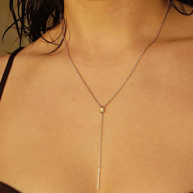 Baguette Lariat, Citrine, Silver