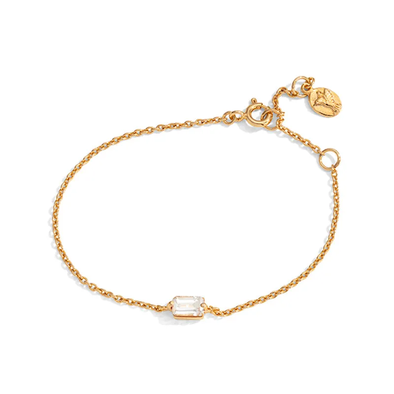 Baguette Mini Bracelet, White Topaz, 9kt Yellow Gold