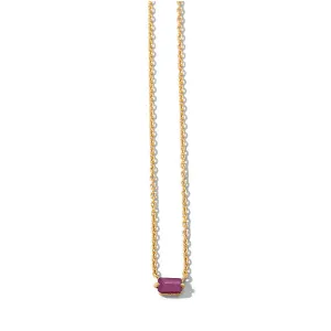 Baguette Mini Necklace, Ruby, 9kt Yellow Gold