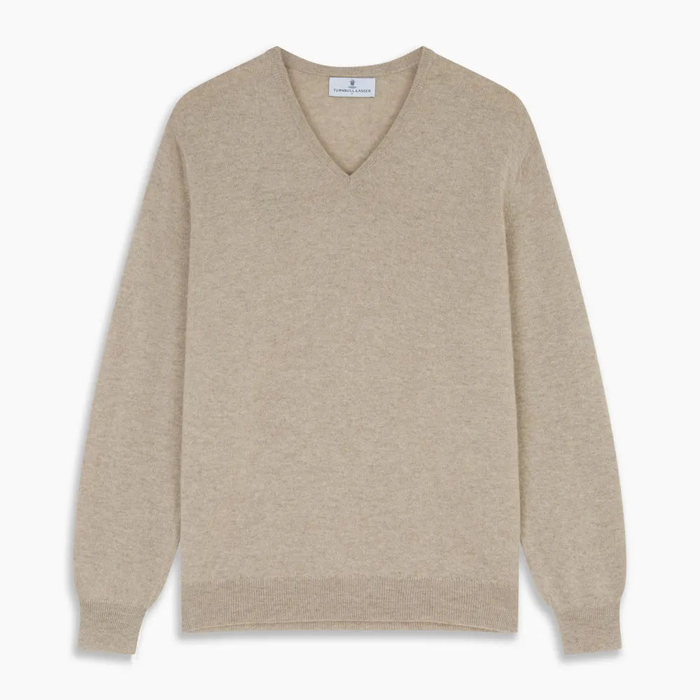 Beige Cashmere Paden V-Neck Jumper