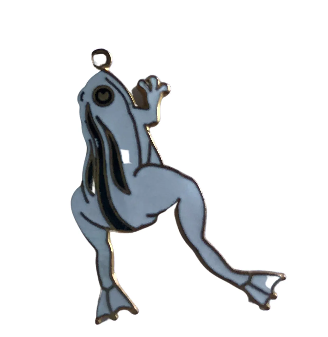 Black and White Enameled Metal Frog Pendant circa 1980s