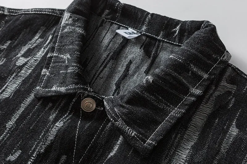 Black Distressed Shredded Denim Jackets