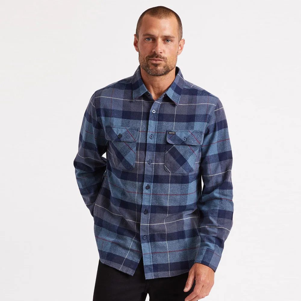 Brixton Bowery Flannel Long Sleeve Shirt Navy Carolina Blue