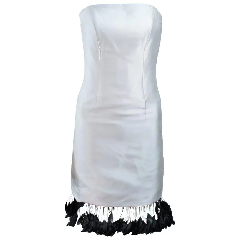 CANTU & CASTILLO White Silk Cocktail Dress w/ Feathers Size 2