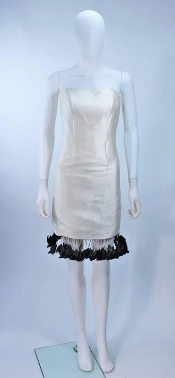 CANTU & CASTILLO White Silk Cocktail Dress w/ Feathers Size 2