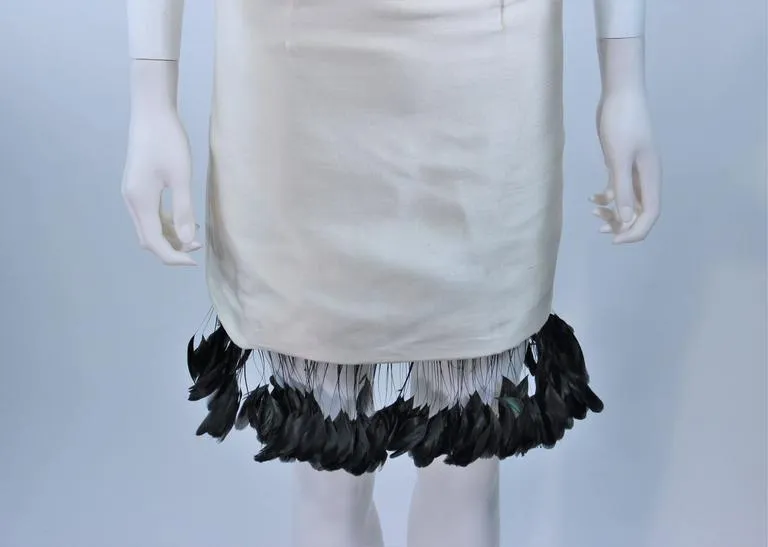 CANTU & CASTILLO White Silk Cocktail Dress w/ Feathers Size 2