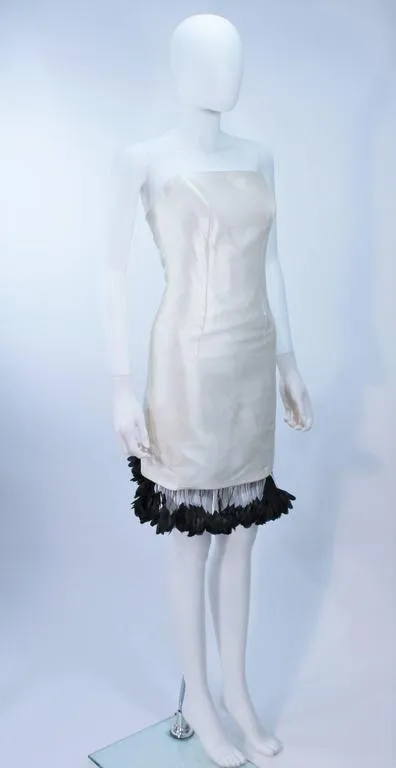 CANTU & CASTILLO White Silk Cocktail Dress w/ Feathers Size 2