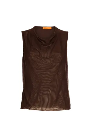 Chocolate Mesh Drape Front Singlet 6080