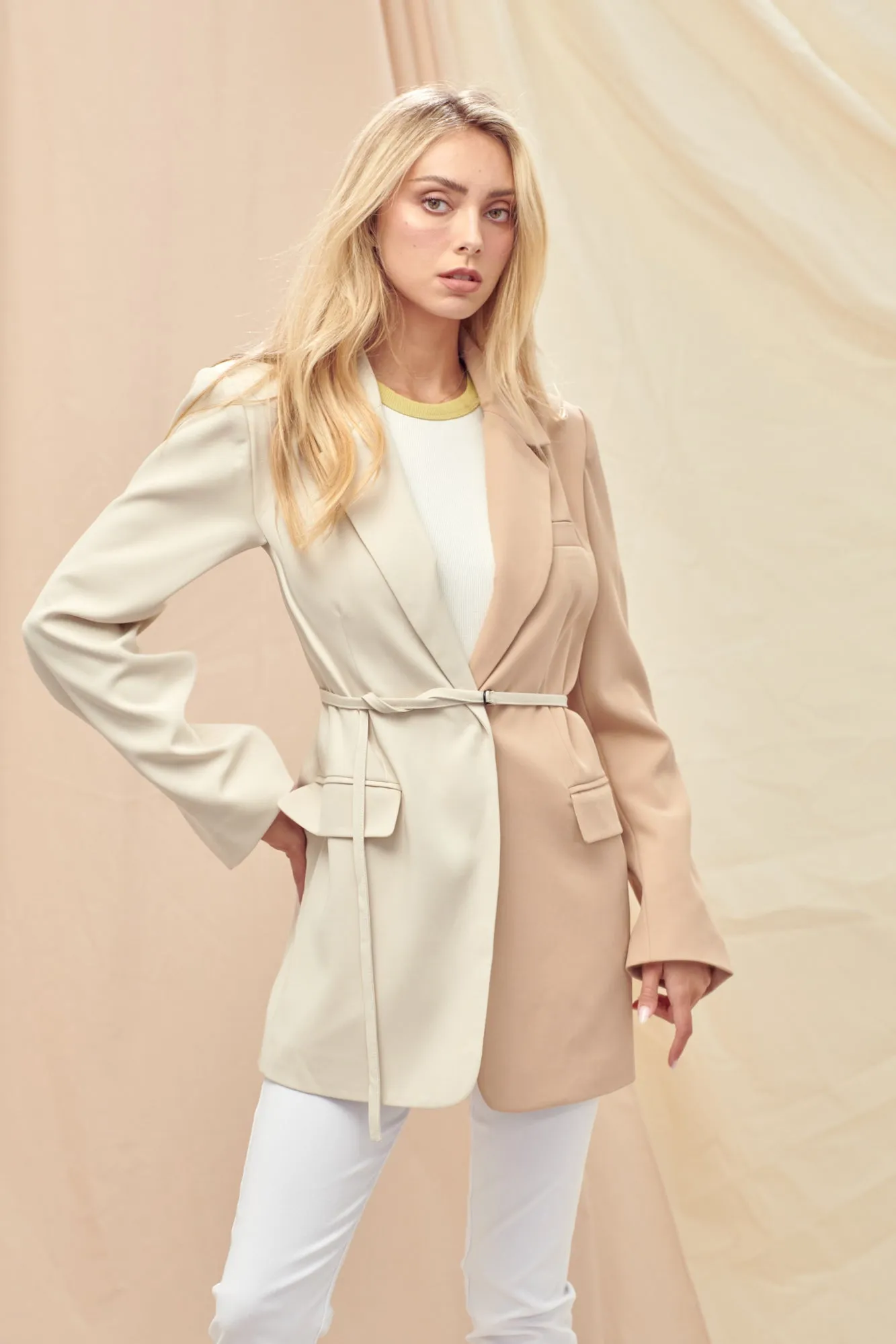 Colorblock Belted Blazer