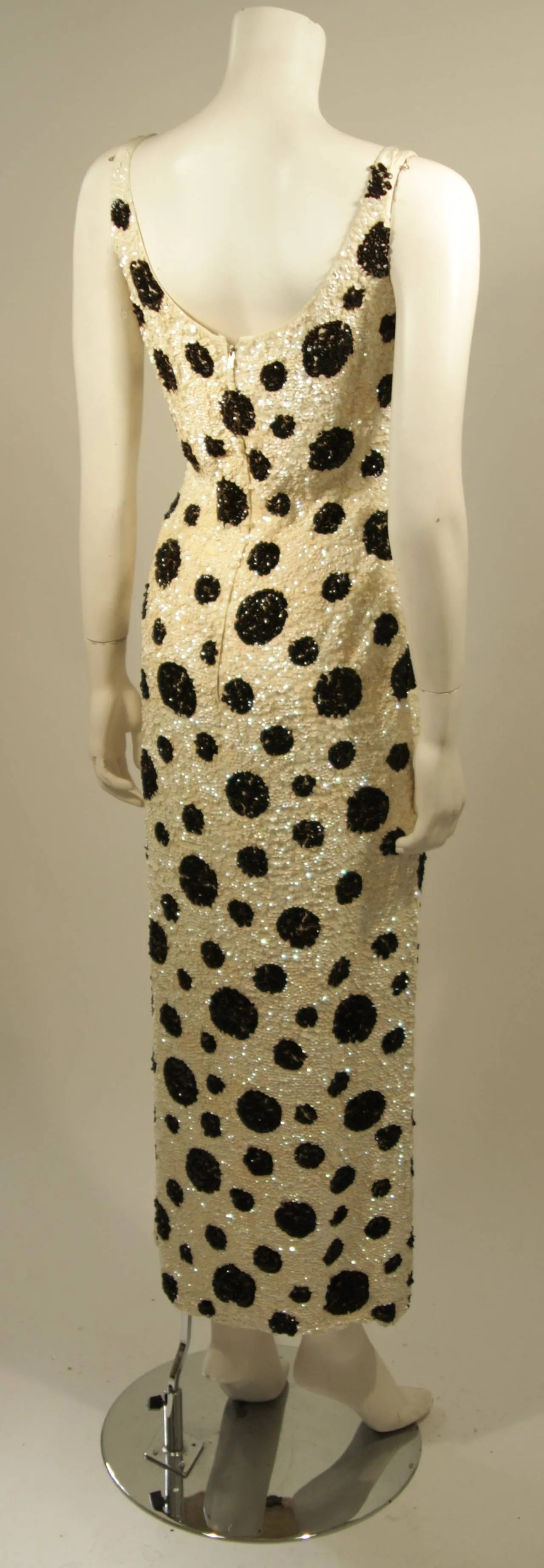 CUSTOM Black and White Iridescent Sequin Polka Dot Gown