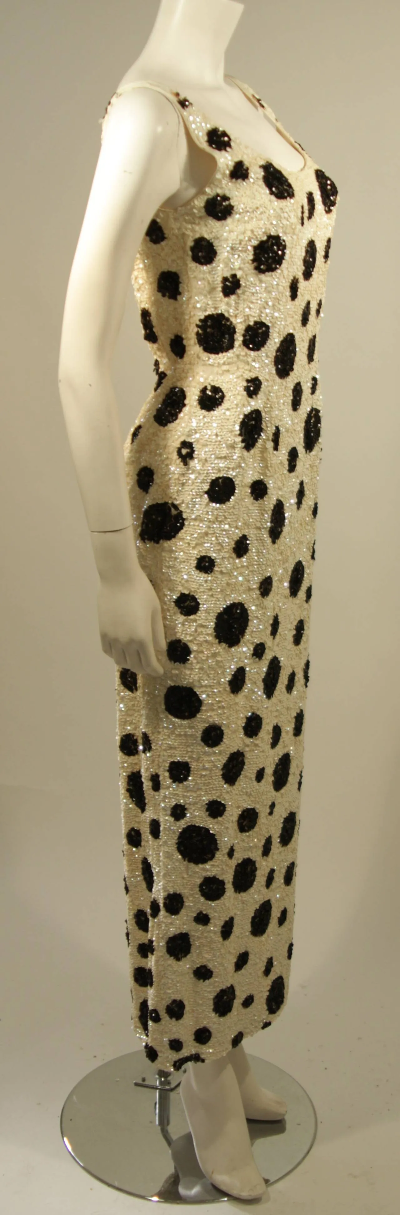 CUSTOM Black and White Iridescent Sequin Polka Dot Gown