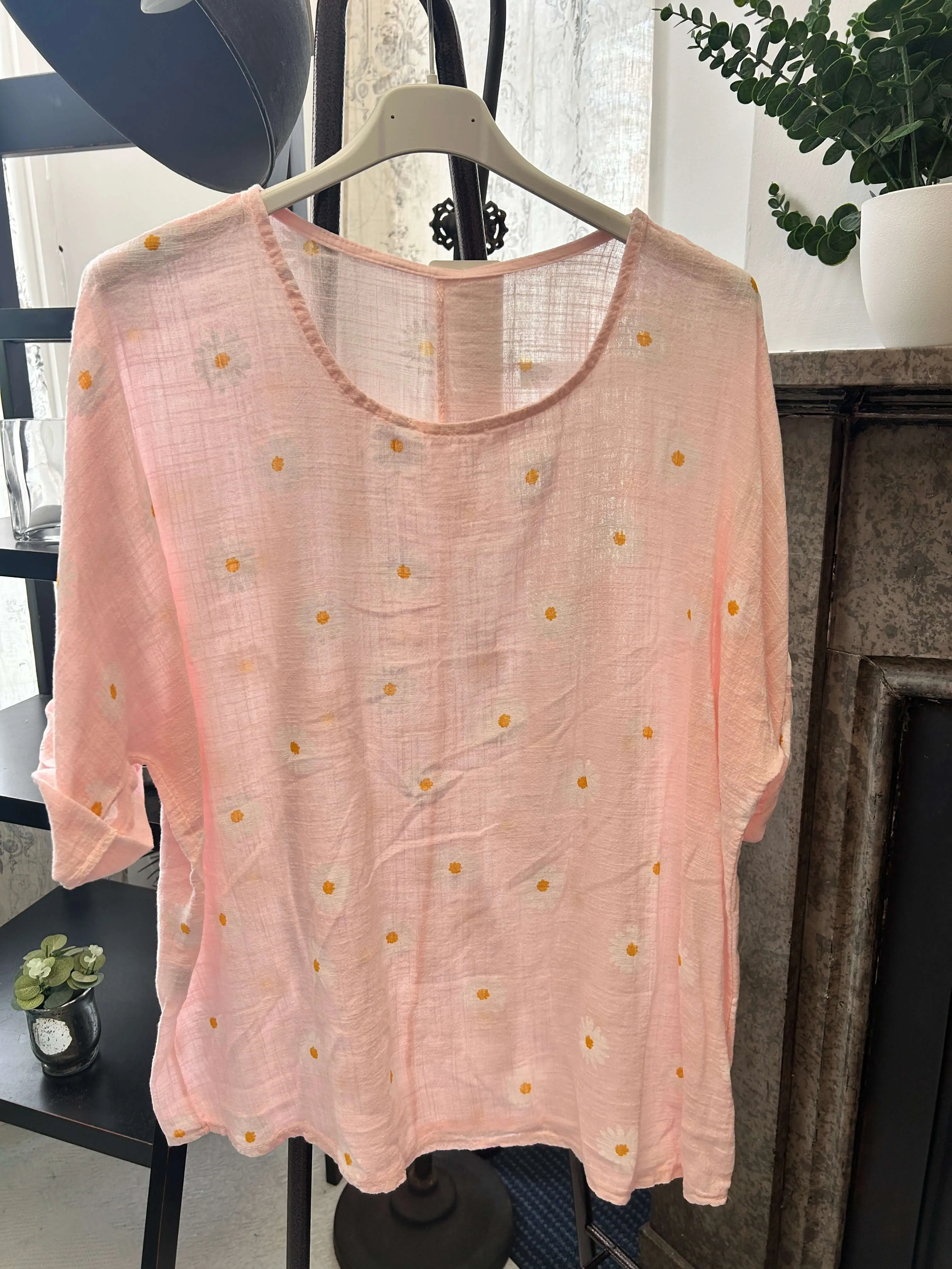 Daisy Print Linen Ladies Box Top