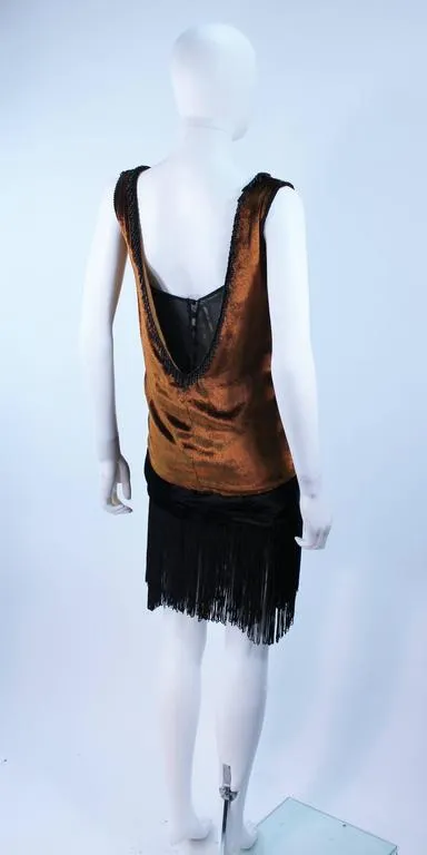 DAVID FIELDEN Orange Velvet Cocktail Dress w/ Fringe Size 2