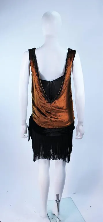 DAVID FIELDEN Orange Velvet Cocktail Dress w/ Fringe Size 2