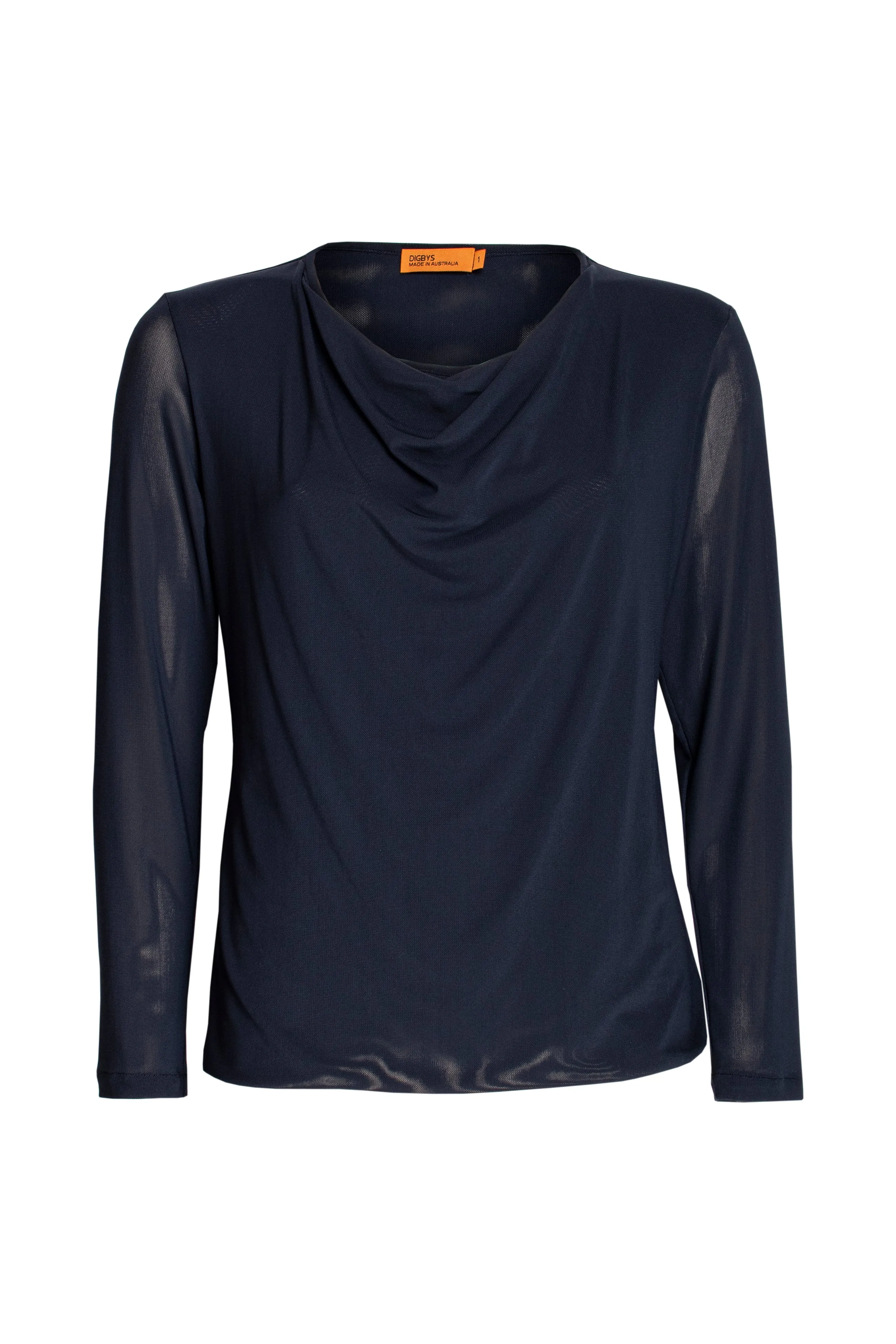 Drape Neck Long Sleeve Top - Navy Mesh 9703