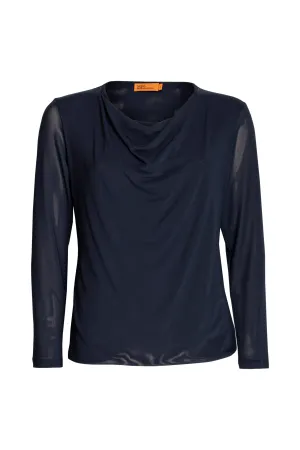 Drape Neck Long Sleeve Top - Navy Mesh 9703