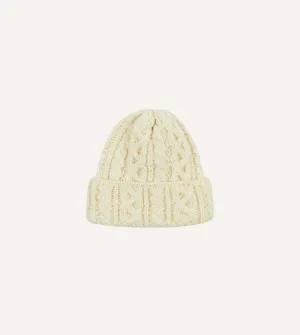 Ecru Wool Cable Knit Cap