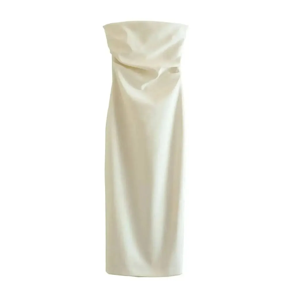 Elegant Gathered Strapless Midi Dress for Any Occasion