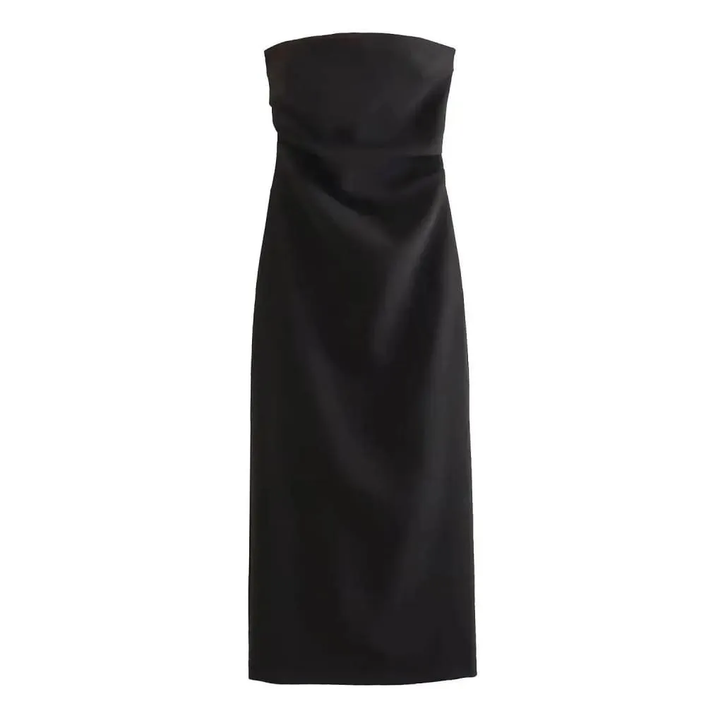 Elegant Gathered Strapless Midi Dress for Any Occasion