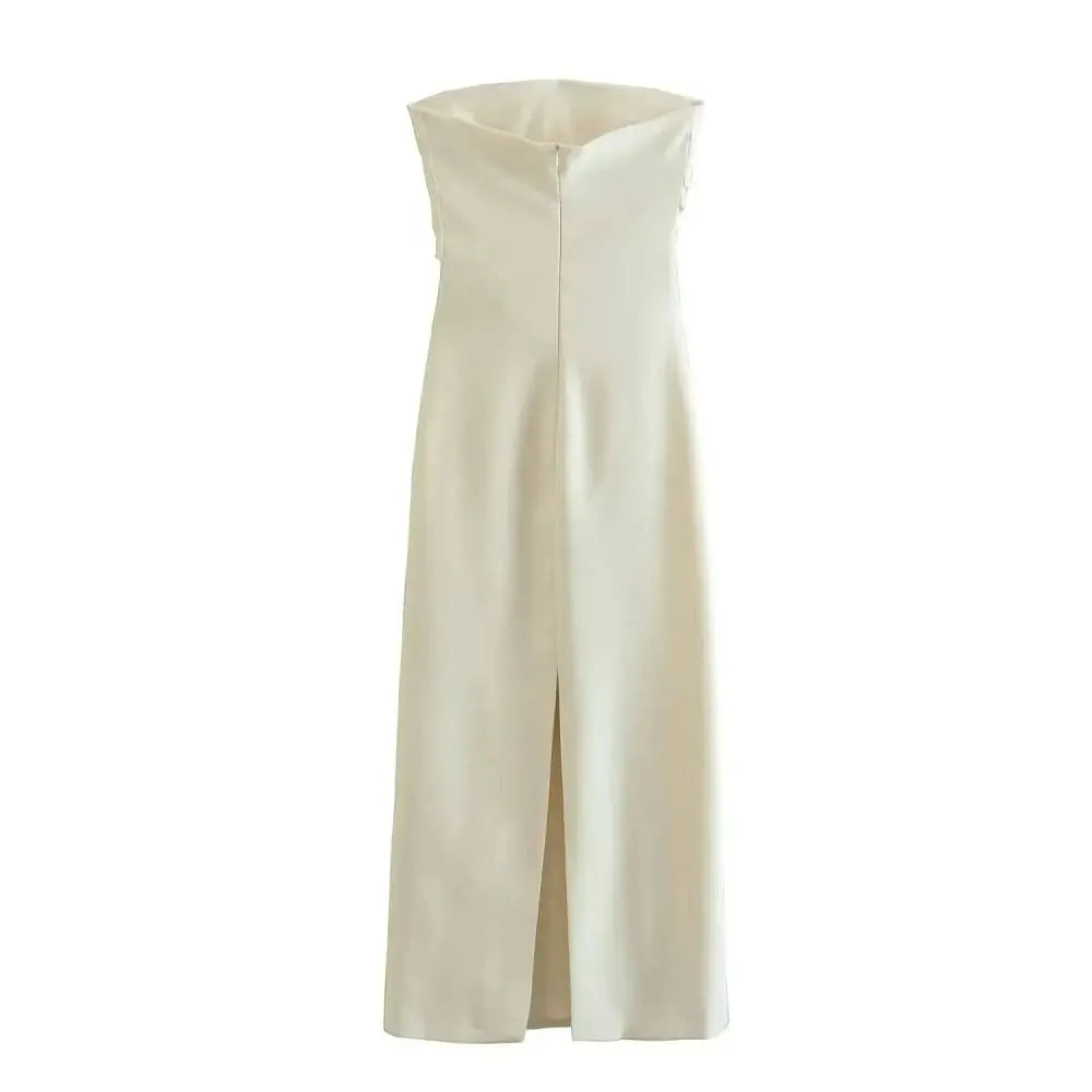 Elegant Gathered Strapless Midi Dress for Any Occasion