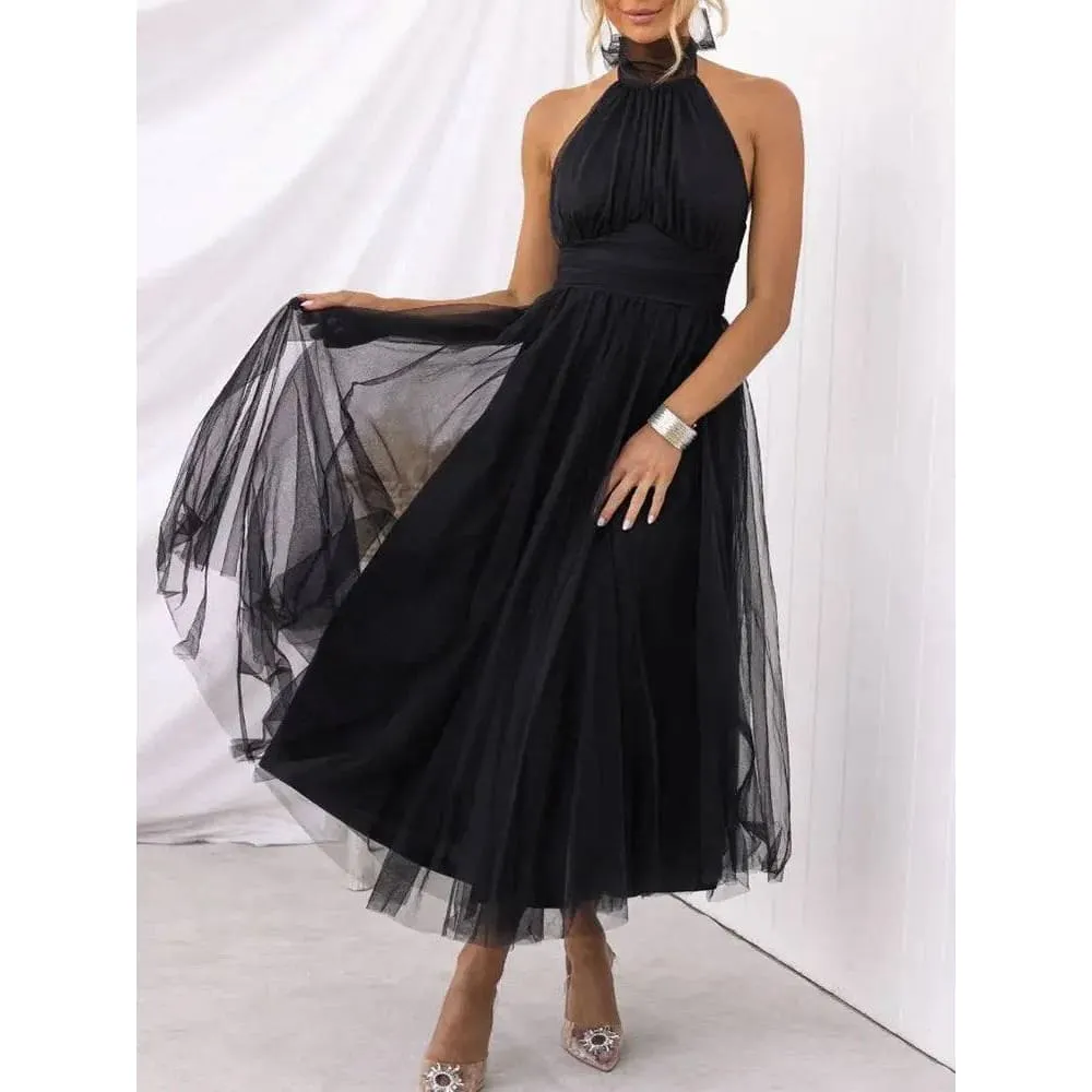 Elegant V-Neck Lantern Sleeve Maxi Dress for Timeless Fashion