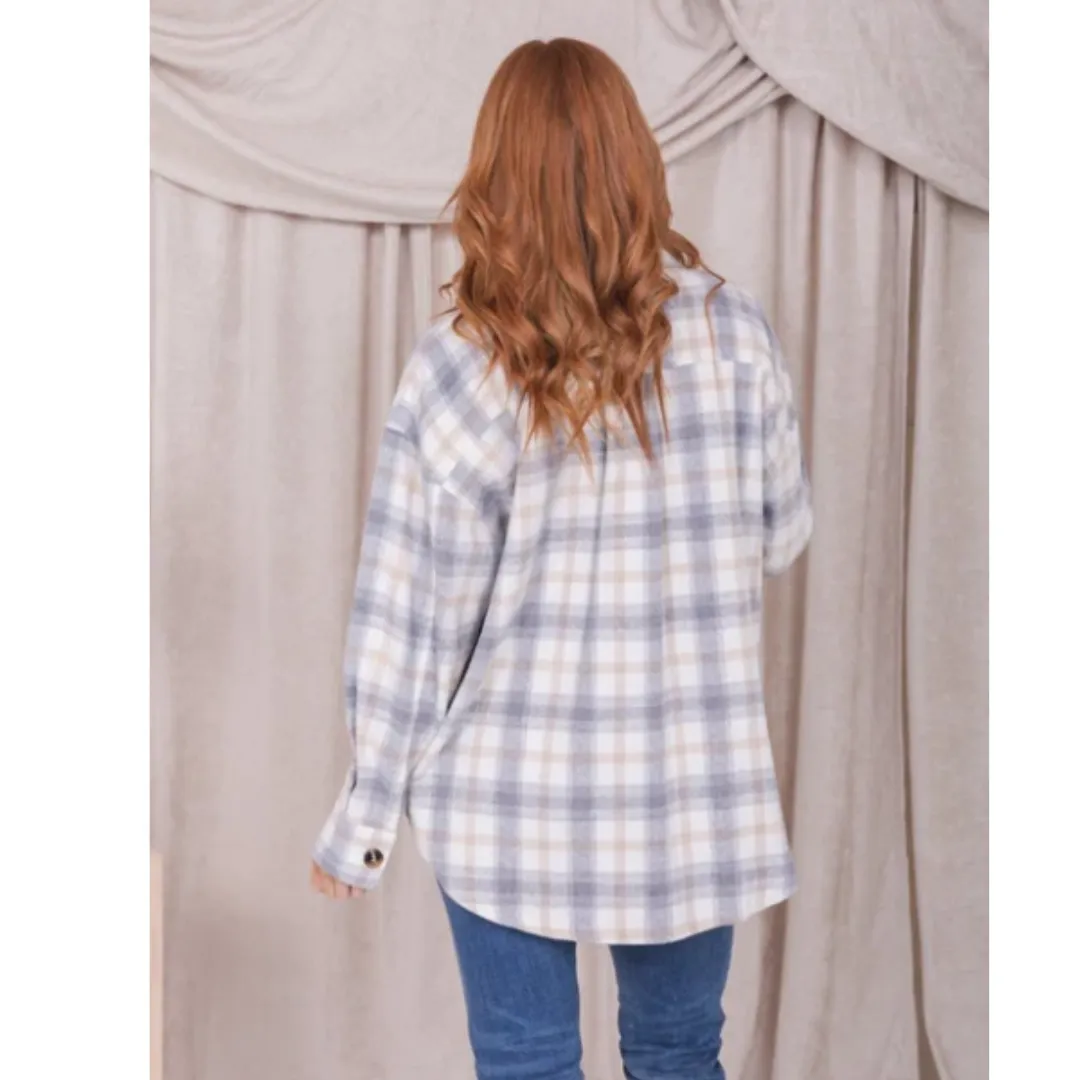 Flannel Shirt Jacket with Pockets (polar blue & apple cider)