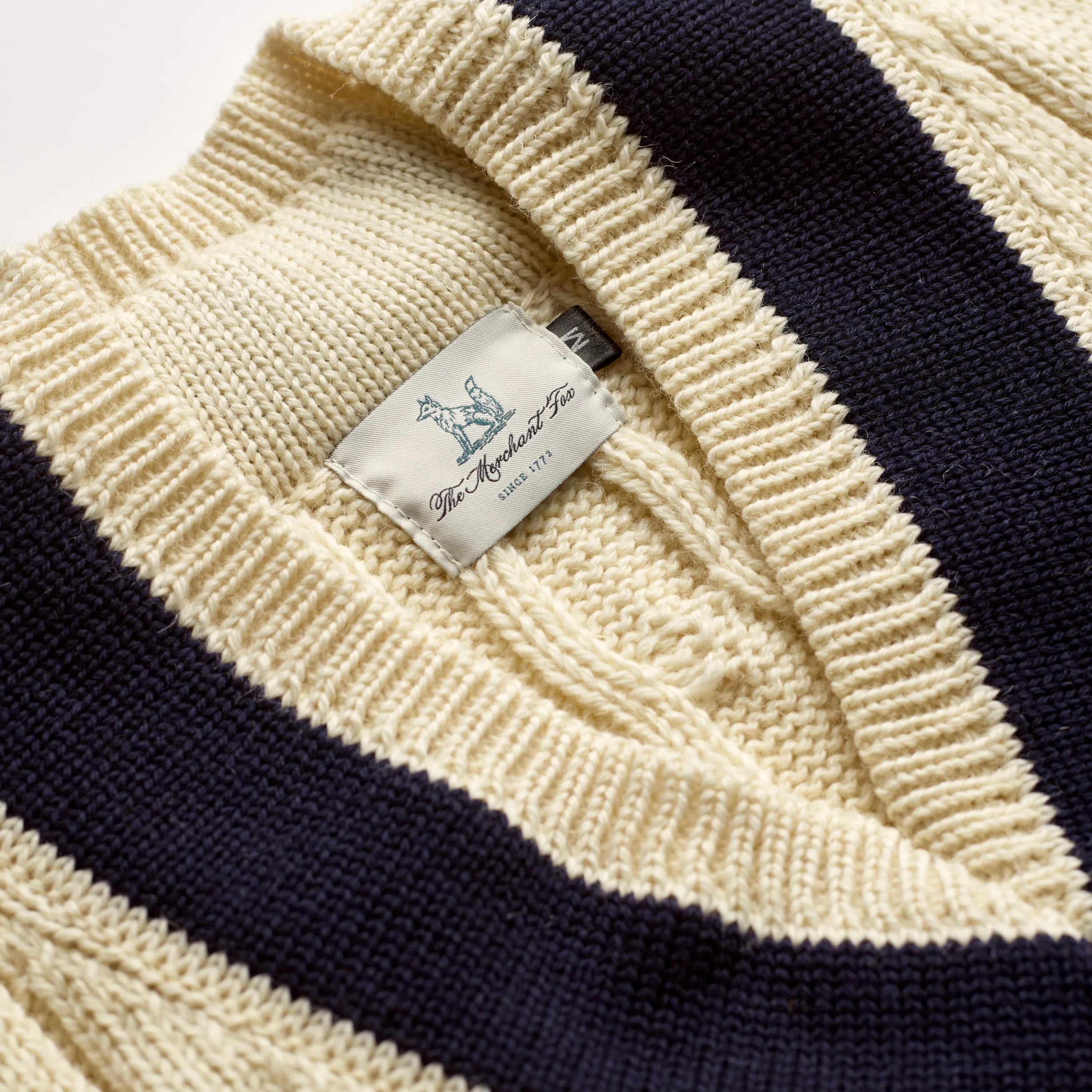 Fox Cricket Club Ecru Sweater with Azul Blue Stripes