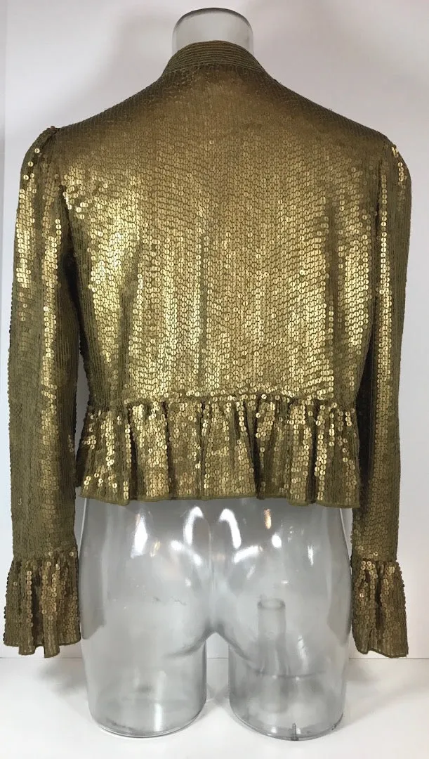 GENERRA 1990s Gold Sequin Jacket with Ruffle Sleeves and Hem Size 6