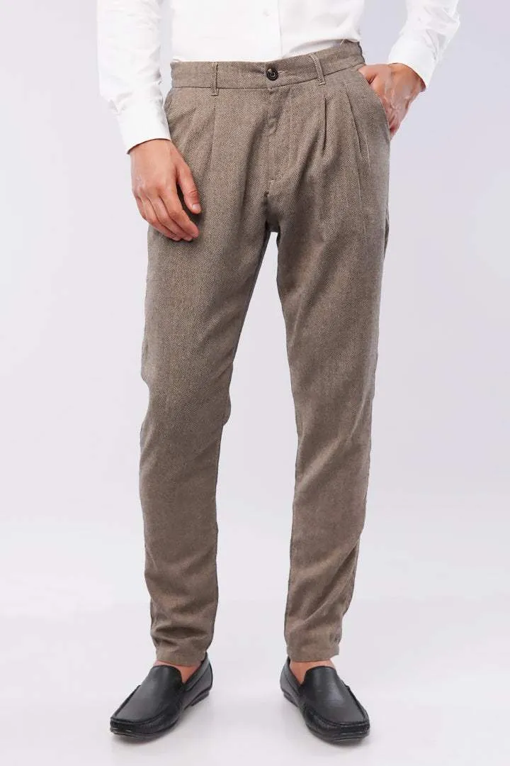 Herringbone Pleated Pants - Brown