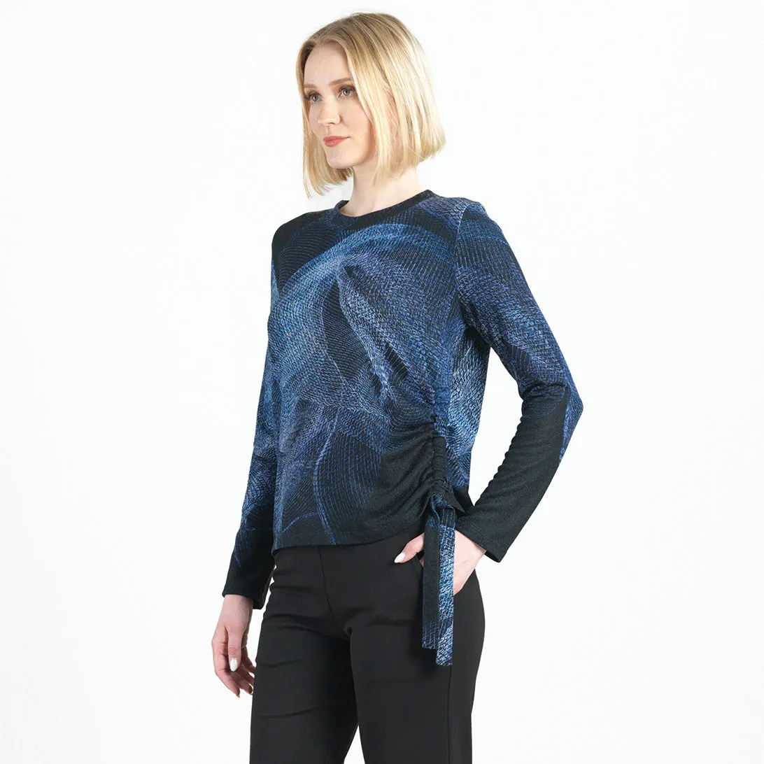 Lightweight Cozy - Side Pull-Tie Sweater Top - Electric Swirl