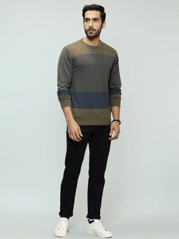 Men Color Block Full Sleeve Crew Neck Sweater