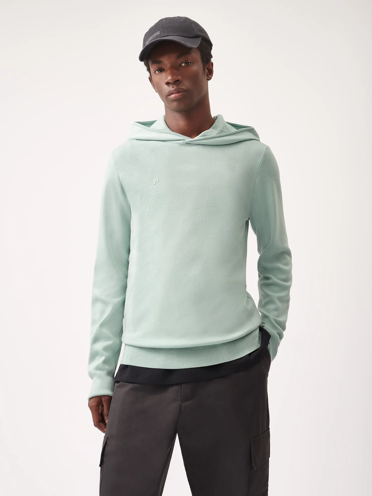 Mens Archive Regenerative Merino Wool Hoodie—eucalyptus blue