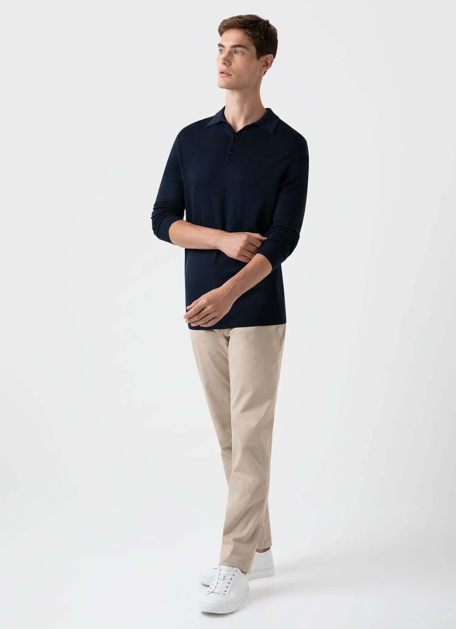 Men's Extra-Fine Merino Polo Shirt in Light Navy