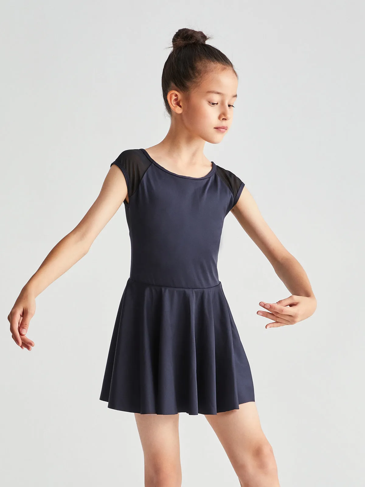 Mesh Back Cap Sleeve Skirted Leotard